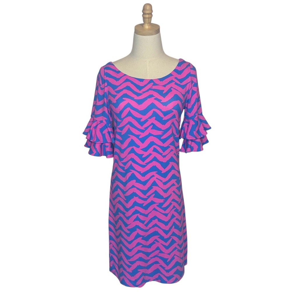 Lilly Pulitzer Lula Dress Pop Up I Got Lucky w/Ruffle Sleeve Size Small